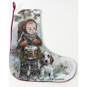 VTG Giordano Drummer Boy W/ Hound Puppy 15" Christmas Stocking EUC